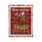Personalized Gift Plaid Tartan Blanket Clan Robertson Modern With Moose Lover Xmas Gift Santa Riding Christmas Fleece Blanket