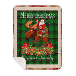 Personalized Gift Plaid Tartan Blanket Clan Kinnear With Moose Lover Xmas Gift Santa Riding Buffalo Plaid Christmas Sherpa Blanket