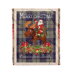 Personalized Gift Plaid Tartan Blanket Clan Cunningham Dress Blue Dancers With Moose Lover Xmas Gift Santa Riding Christmas Fleece Blanket