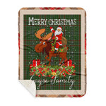 Personalized Gift Plaid Tartan Blanket Clan Gayre With Moose Lover Xmas Gift Santa Riding Buffalo Plaid Christmas Sherpa Blanket