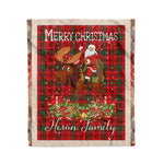 Personalized Gift Plaid Tartan Blanket Clan Heron With Moose Lover Xmas Gift Santa Riding Christmas Fleece Blanket