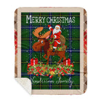 Personalized Gift Plaid Tartan Blanket Clan Henderson Modern With Moose Lover Xmas Gift Santa Riding Buffalo Plaid Christmas Sherpa Blanket