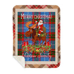 Personalized Gift Plaid Tartan Blanket Clan Newton With Moose Lover Xmas Gift Santa Riding Buffalo Plaid Christmas Sherpa Blanket