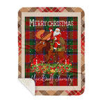 Personalized Gift Plaid Tartan Blanket Clan MacDuff With Moose Lover Xmas Gift Santa Riding Buffalo Plaid Christmas Sherpa Blanket