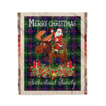 Personalized Gift Plaid Tartan Blanket Clan Sutherland Modern With Moose Lover Xmas Gift Santa Riding Christmas Fleece Blanket