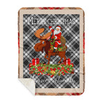 Personalized Gift Plaid Tartan Blanket Clan Menzies With Moose Lover Xmas Gift Santa Riding Plaid Christmas Sherpa Blanket