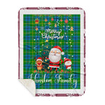 Personalized Gift Tartan Plaid Blanket Clan Johnston With Funny Santa Snowman Reindeer Merry Christmas Gift Sherpa Blanket, blue plaid sherpa blanket,blue tartan sherpa blanket,Buchan,buffalo plaid sherpa blanket,christmas sherpa blanket,Christmas Throw Blanket