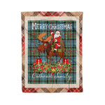 Personalized Gift Plaid Tartan Blanket Clan Cathcart With Moose Lover Xmas Gift Santa Riding Christmas Fleece Blanket