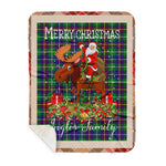 Personalized Gift Plaid Tartan Blanket Clan Inglis With Moose Lover Xmas Gift Santa Riding Buffalo Plaid Christmas Sherpa Blanket