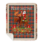 Personalized Gift Plaid Tartan Blanket Clan MacNaughton Ancient With Moose Lover Xmas Gift Santa Riding Plaid Christmas Sherpa Blanket
