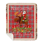 Personalized Gift Plaid Tartan Blanket Clan Moubray With Moose Lover Xmas Gift Santa Riding Plaid Christmas Sherpa Blanket