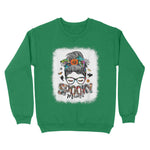 Standard Crew Neck Sweatshirt - Spooky Mama Messy Bun Skull Halloween Costume Momster Witchy Women Spooky - Scotstee Shop