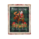 Personalized Gift Plaid Tartan Blanket Clan MacAulay Hunting With Moose Lover Xmas Gift Santa Riding Christmas Fleece Blanket