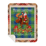 Personalized Gift Plaid Tartan Blanket Clan Johnston Ancient With Moose Lover Xmas Gift Santa Riding Buffalo Plaid Christmas Sherpa Blanket
