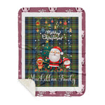 Personalized Gift Tartan Plaid Blanket Clan MacLellan With Funny Santa Snowman Reindeer Merry Christmas Gift Sherpa Blanket, blue plaid sherpa blanket,blue tartan sherpa blanket,Buchan,buffalo plaid sherpa blanket,christmas sherpa blanket,Christmas Throw Blanket