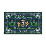 Doormat - Welcome Mat Scottish Clan Cockburn Modern Tartan Door Mat, Plaid Doormat With Thistle and Two Lion Scottish