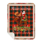 Personalized Gift Plaid Tartan Blanket Clan Douglas of Roxburgh With Moose Lover Xmas Gift Santa Riding Buffalo Plaid Christmas Sherpa Blanket