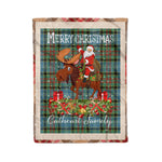 Personalized Gift Plaid Tartan Blanket Clan Cathcart With Moose Lover Xmas Gift Santa Riding Christmas Fleece Blanket