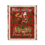 Personalized Gift Plaid Tartan Blanket Clan Dewar With Moose Lover Xmas Gift Santa Riding Christmas Fleece Blanket