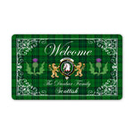Doormat - Welcome Mat Scottish Clan Dunbar Hunting Tartan Door Mat, Plaid Doormat With Thistle and Two Lion Scottish