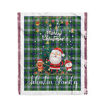 Personalized Gift Tartan Plaid Blanket Clan Johnston Dress With Funny Santa Snowman Reindeer Merry Christmas Fleece Blanket, Home Living Room, Plaid Blanket, Tartan Blanket, Scottish Blanket, Buffalo fleece blanket, Christmas Blanket