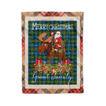 Personalized Gift Plaid Tartan Blanket Clan Grant Hunting With Moose Lover Xmas Gift Santa Riding Christmas Fleece Blanket
