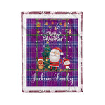 Personalized Gift Tartan Plaid Blanket Clan Jackson With Funny Santa Snowman Reindeer Merry Christmas Fleece Blanket, Home Living Room, Plaid Blanket, Tartan Blanket, Scottish Blanket, Buffalo fleece blanket, Christmas Blanket