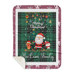 Personalized Gift Tartan Plaid Blanket Clan MacLean With Funny Santa Snowman Reindeer Merry Christmas Gift Sherpa Blanket, blue plaid sherpa blanket,blue tartan sherpa blanket,Buchan,buffalo plaid sherpa blanket,christmas sherpa blanket,Christmas Throw Blanket
