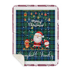 Personalized Gift Tartan Plaid Blanket Clan Campbell Ancient With Funny Santa Snowman Reindeer Merry Christmas Gift Sherpa Blanket, blue plaid sherpa blanket,blue tartan sherpa blanket,Buchan,buffalo plaid sherpa blanket,christmas sherpa blanket,Christmas Throw Blanket