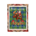 Personalized Gift Plaid Tartan Blanket Clan Marjoribanks Ancient With Moose Lover Xmas Gift Santa Riding Christmas Fleece Blanket