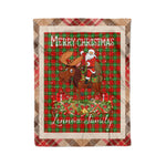 Personalized Gift Plaid Tartan Blanket Clan Lennox With Moose Lover Xmas Gift Santa Riding Christmas Fleece Blanket