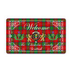 Doormat - Welcome Mat Scottish Clan Chisholm Tartan Door Mat, Plaid Doormat With Thistle and Two Lion Scottish