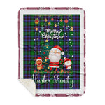 Personalized Gift Tartan Plaid Blanket Clan Hunter of Peeblesshire With Funny Santa Snowman Reindeer Merry Christmas Gift Sherpa Blanket, blue plaid sherpa blanket,blue tartan sherpa blanket,Buchan,buffalo plaid sherpa blanket,christmas sherpa blanket,Christmas Throw Blanket