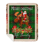Personalized Gift Plaid Tartan Blanket Clan Fife District With Moose Lover Xmas Gift Santa Riding Buffalo Plaid Christmas Sherpa Blanket
