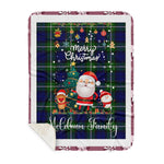 Personalized Gift Tartan Plaid Blanket Clan Meldrum With Funny Santa Snowman Reindeer Merry Christmas Gift Sherpa Blanket, blue plaid sherpa blanket,blue tartan sherpa blanket,Buchan,buffalo plaid sherpa blanket,christmas sherpa blanket,Christmas Throw Blanket