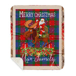 Personalized Gift Plaid Tartan Blanket Clan Mar With Moose Lover Xmas Gift Santa Riding Plaid Christmas Sherpa Blanket