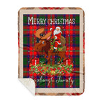 Personalized Gift Plaid Tartan Blanket Clan Roxburgh With Moose Lover Xmas Gift Santa Riding Buffalo Plaid Christmas Sherpa Blanket