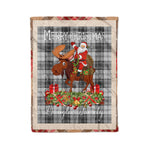 Personalized Gift Plaid Tartan Blanket Clan Douglas Grey Modern With Moose Lover Xmas Gift Santa Riding Christmas Fleece Blanket