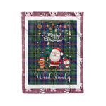 Personalized Gift Tartan Plaid Blanket Clan Wood With Funny Santa Snowman Reindeer Merry Christmas Fleece Blanket, Home Living Room, Plaid Blanket, Tartan Blanket, Scottish Blanket, Buffalo fleece blanket, Christmas Blanket