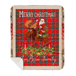 Personalized Gift Plaid Tartan Blanket Clan MacBean Modern With Moose Lover Xmas Gift Santa Riding Buffalo Plaid Christmas Sherpa Blanket