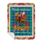 Personalized Gift Plaid Tartan Blanket Clan Flower Of Scotland With Moose Lover Xmas Gift Santa Riding Buffalo Plaid Christmas Sherpa Blanket