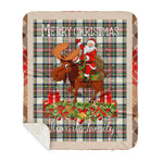 Personalized Gift Plaid Tartan Blanket Clan Stewart Dress Ancient With Moose Lover Xmas Gift Santa Riding Buffalo Plaid Christmas Sherpa Blanket