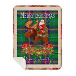 Personalized Gift Plaid Tartan Blanket Clan Young With Moose Lover Xmas Gift Santa Riding Buffalo Plaid Christmas Sherpa Blanket