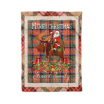 Personalized Gift Plaid Tartan Blanket Clan Stewart Royal Ancient With Moose Lover Xmas Gift Santa Riding Christmas Fleece Blanket