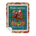 Personalized Gift Plaid Tartan Blanket Clan Glen Ancient With Moose Lover Xmas Gift Santa Riding Buffalo Plaid Christmas Sherpa Blanket
