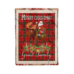 Personalized Gift Plaid Tartan Blanket Clan Grant Red With Moose Lover Xmas Gift Santa Riding Christmas Fleece Blanket