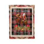 Personalized Gift Plaid Tartan Blanket Clan Norwegian With Moose Lover Xmas Gift Santa Riding Christmas Fleece Blanket
