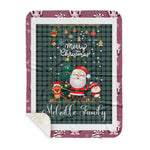 Personalized Gift Tartan Plaid Blanket Clan Melville With Funny Santa Snowman Reindeer Merry Christmas Gift Sherpa Blanket, blue plaid sherpa blanket,blue tartan sherpa blanket,Buchan,buffalo plaid sherpa blanket,christmas sherpa blanket,Christmas Throw Blanket