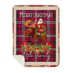 Personalized Gift Plaid Tartan Blanket Clan Little With Moose Lover Xmas Gift Santa Riding Buffalo Plaid Christmas Sherpa Blanket
