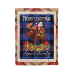 Personalized Gift Plaid Tartan Blanket Clan Angus Modern With Moose Lover Xmas Gift Santa Riding Christmas Fleece Blanket